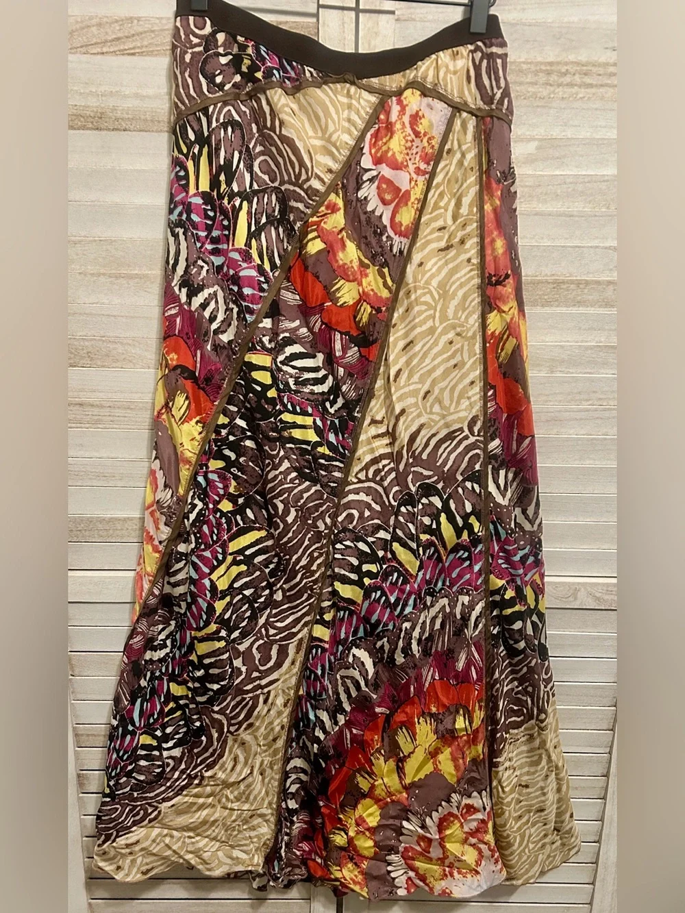 Tiny by Anthropologie Silk Fluttering Patchwork Boho Maxi Skirt. Size Medium